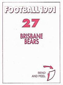 1991 Select AFL Stickers #27 Brisbane Bears Back
